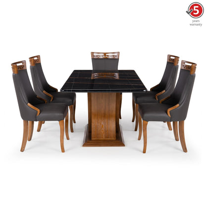 6 Seater Dining Set with Marble Finished Top
