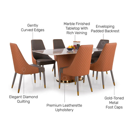 6 Seater Dining Set with Marble Finished Top