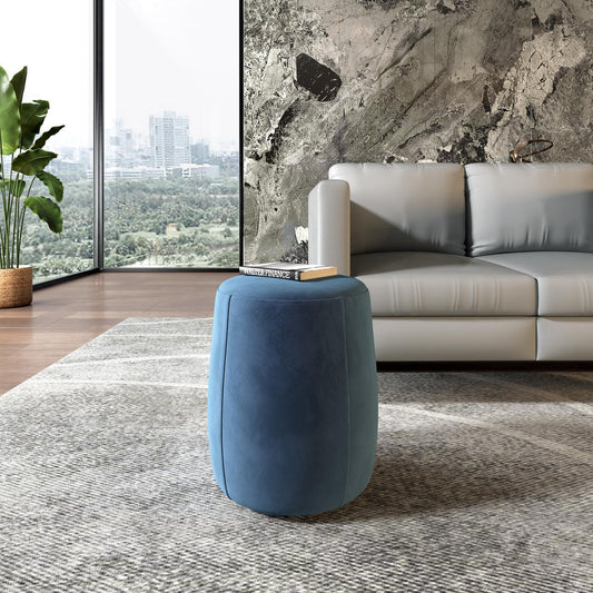 Velvet Round Ottoman in Orchid Blue