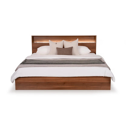 Queen Size Bed in Walnut Finish with LED Light