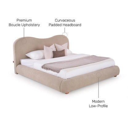 Curved Upholstered Low-Profile Queen Size Bed