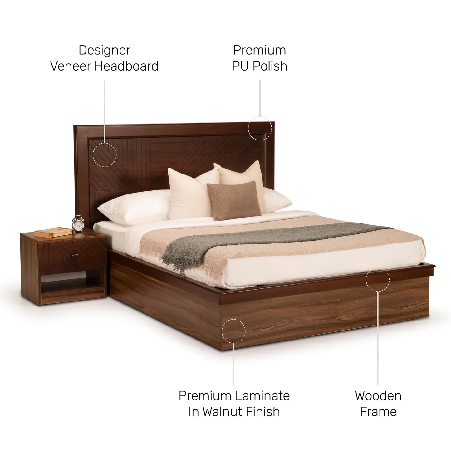 Queen Size Bed with Veneer Headbaord & Hydraulic Storage