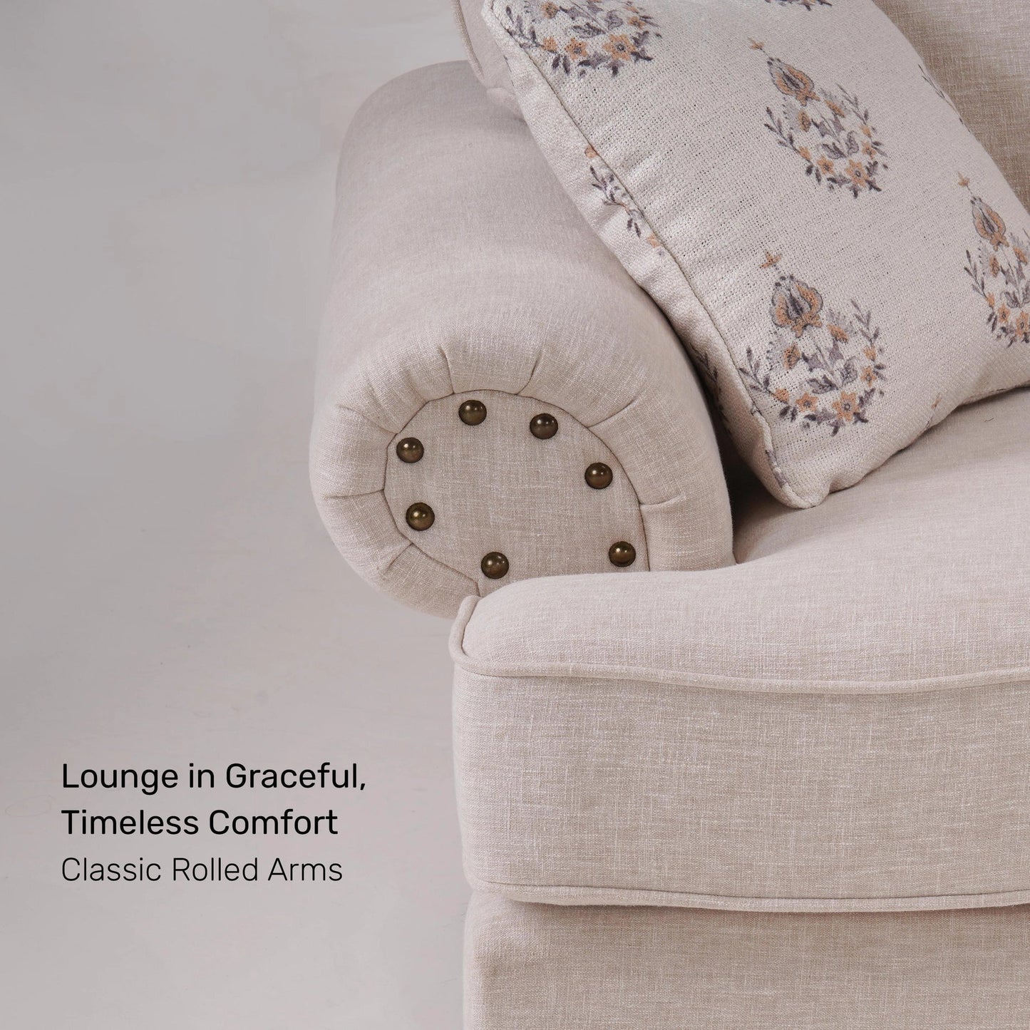 Linen Rolled Arms Corner Sofa in Beige