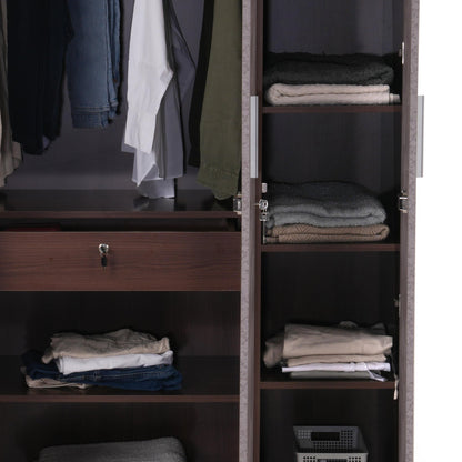 3 Door Wardrobe in Textured Greige Finish