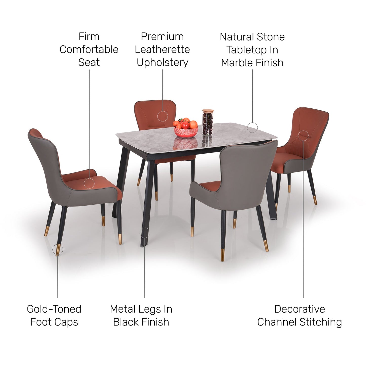 Natural Stone 4 Seater Dining Set in Marble Finish