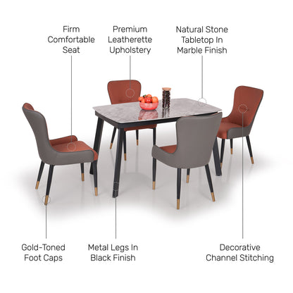 Natural Stone 4 Seater Dining Set in Marble Finish