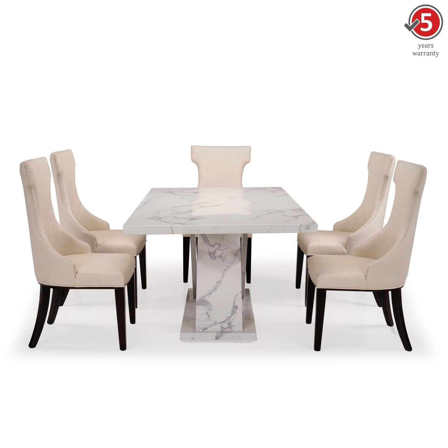 6 Seater Dining Set with Marble Finished Top