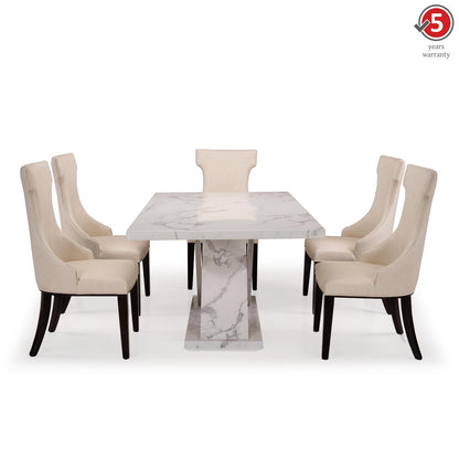 6 Seater Dining Set with Marble Finished Top