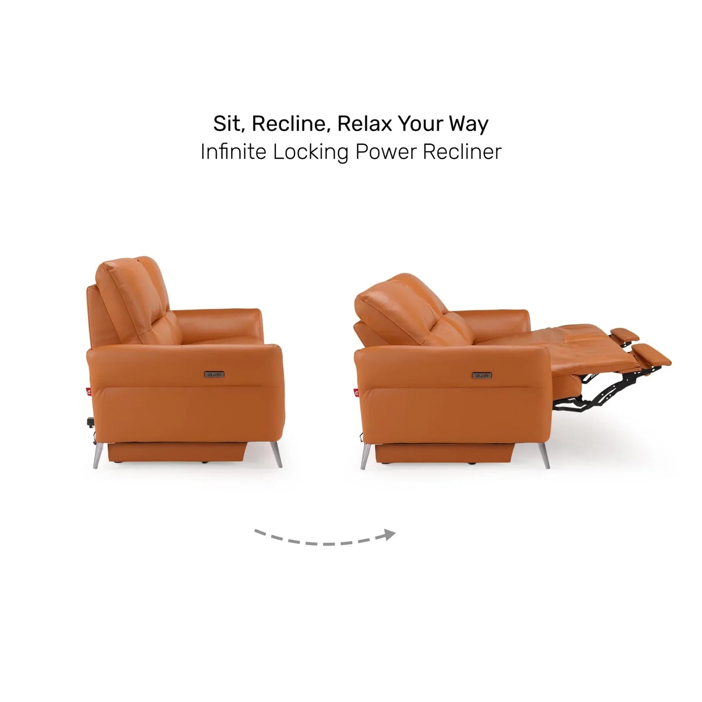 Leather 2 Seater Power Recliner with Charging Ports