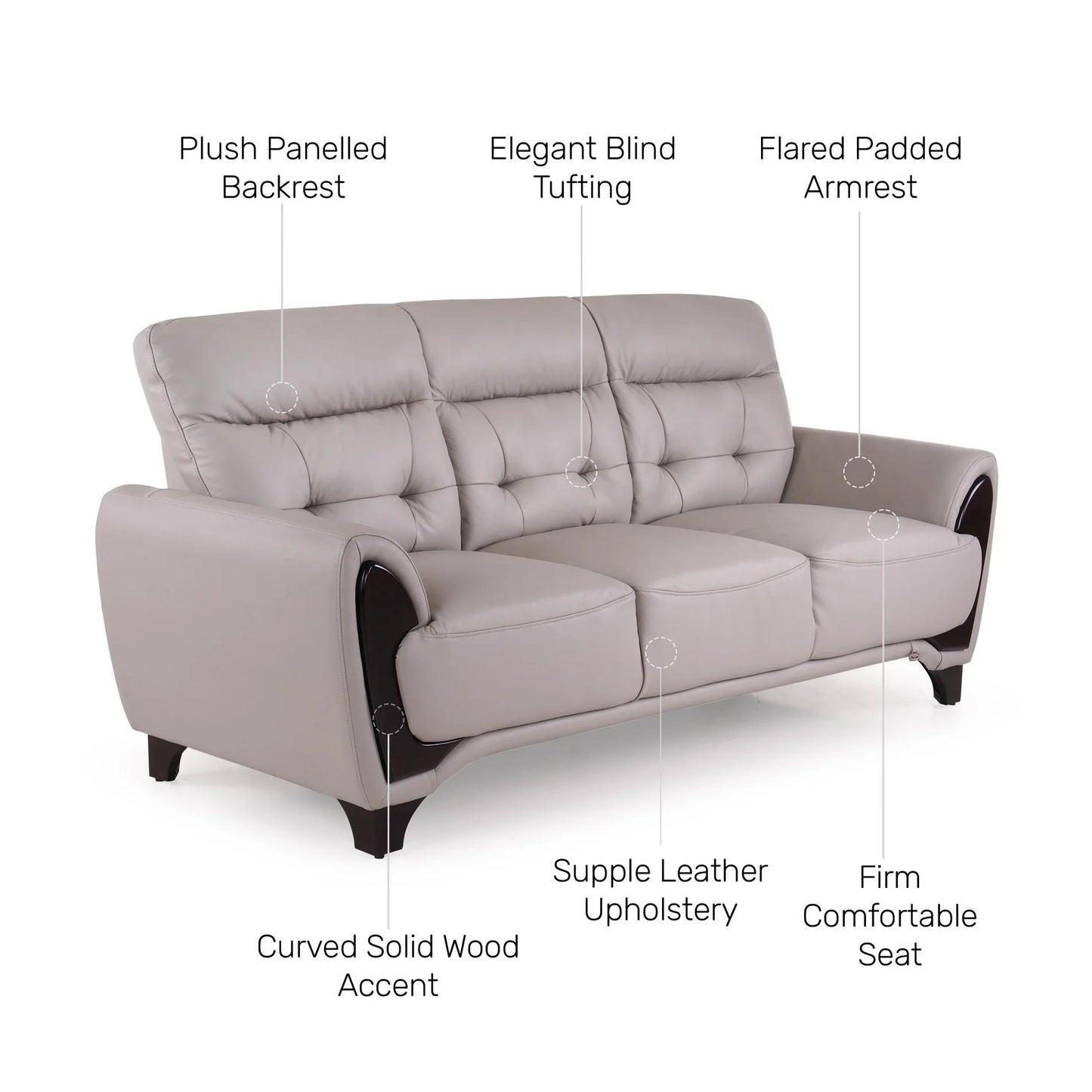 Leather 3 Seater Sofa in Light Grey