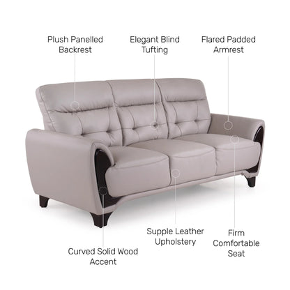 Leather 3 Seater Sofa in Light Grey