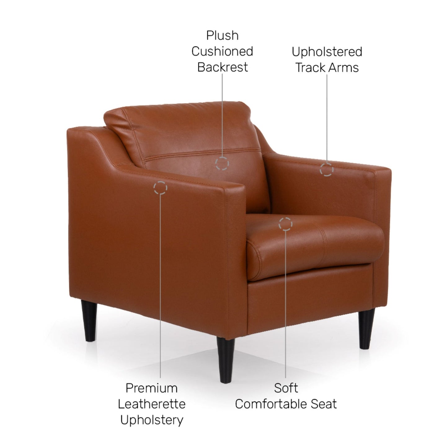 Leatherette 1 Seater Sofa in Tan Brown