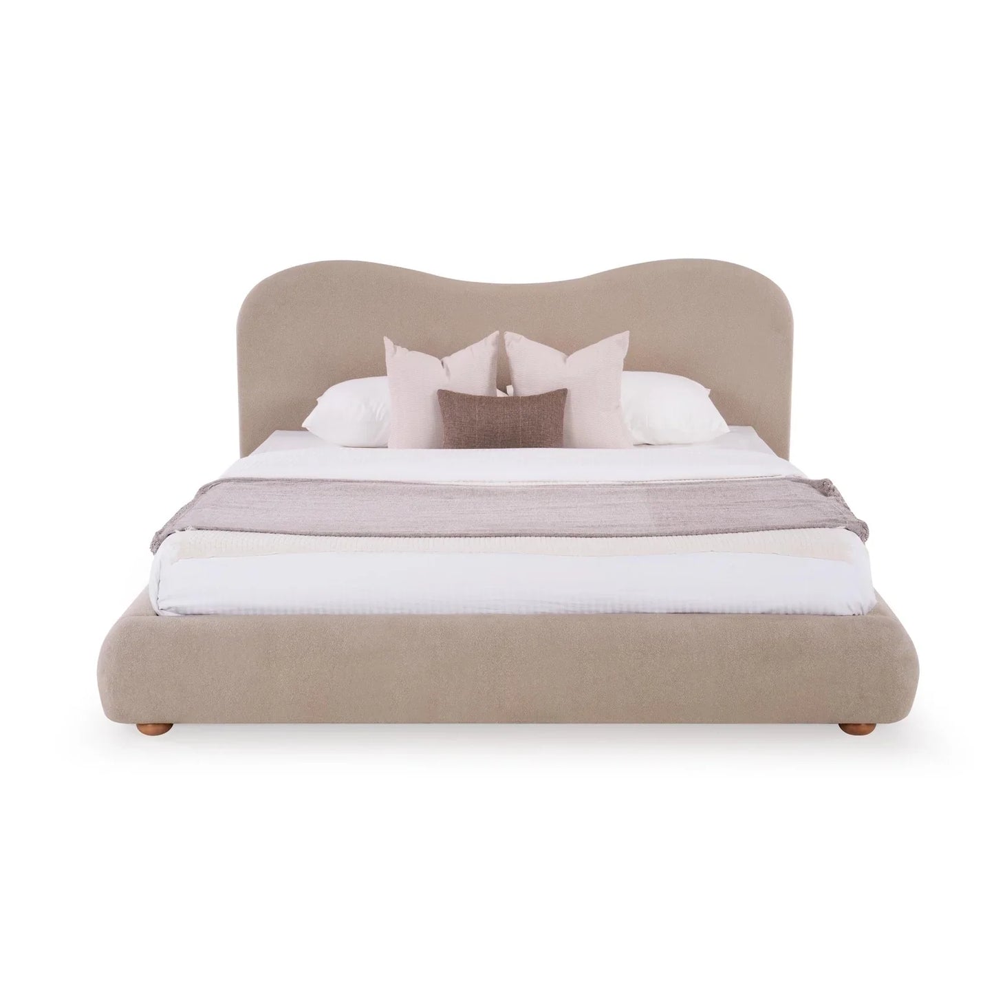 Curved Upholstered Low-Profile Queen Size Bed