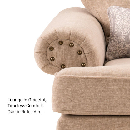 Linen 1 Seater Rolled Arms Sofa in Smokey Taupe