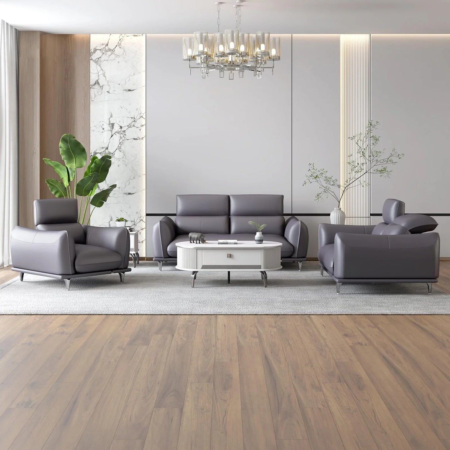 Leather 1 Seater Sofa with Adjustable Headrest