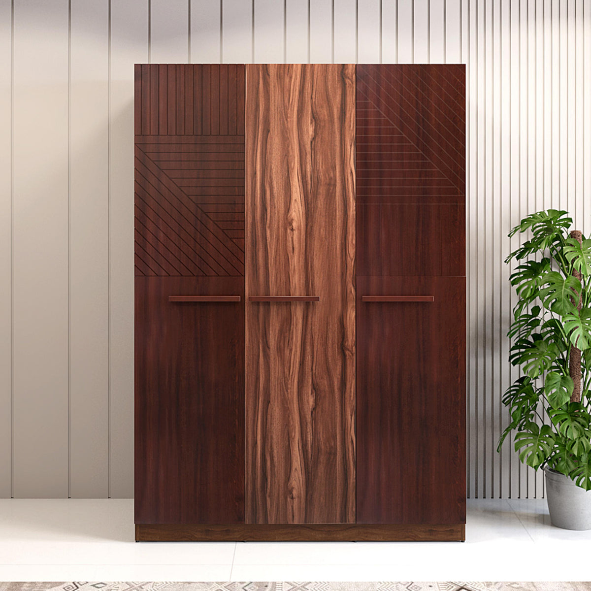 Veneer 3 Door Wardrobe in Walnut Finish