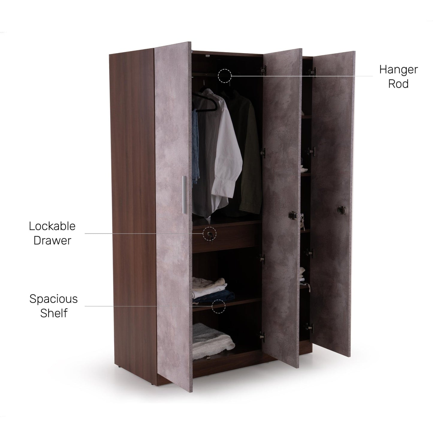 3 Door Wardrobe in Textured Greige Finish