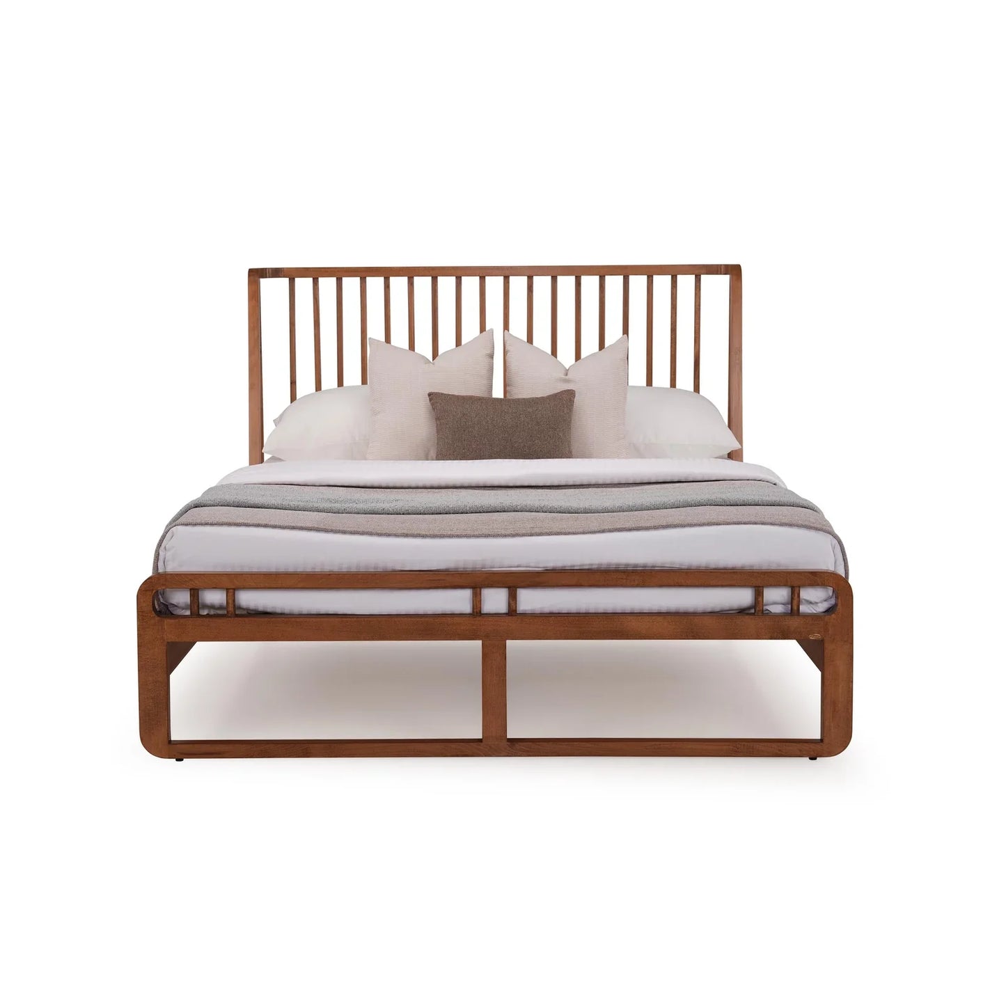 Slatted Wingback Solid Wood Queen Size Bed