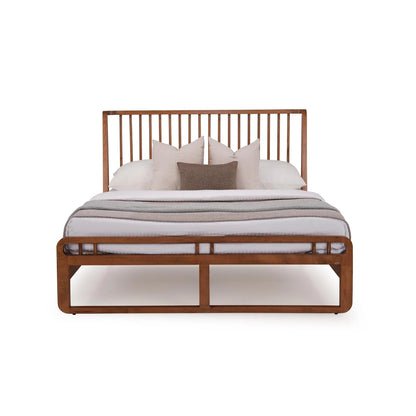 Slatted Wingback Solid Wood Queen Size Bed