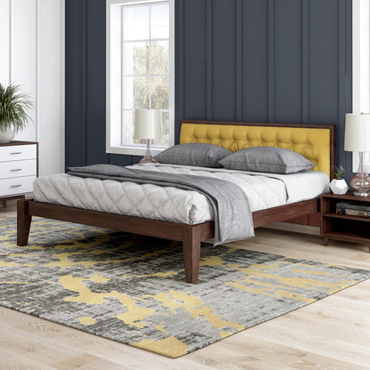 Solid Wood King Size Bed with Upholstered Headboard