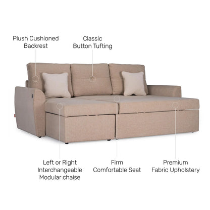 Fabric Sofa Cum Bed with Storage Chaise