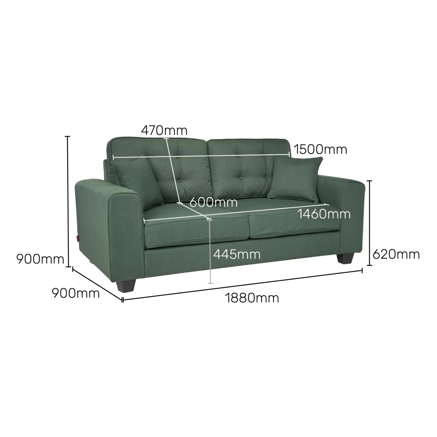Linen 3 Seater Sofa in Fern Green