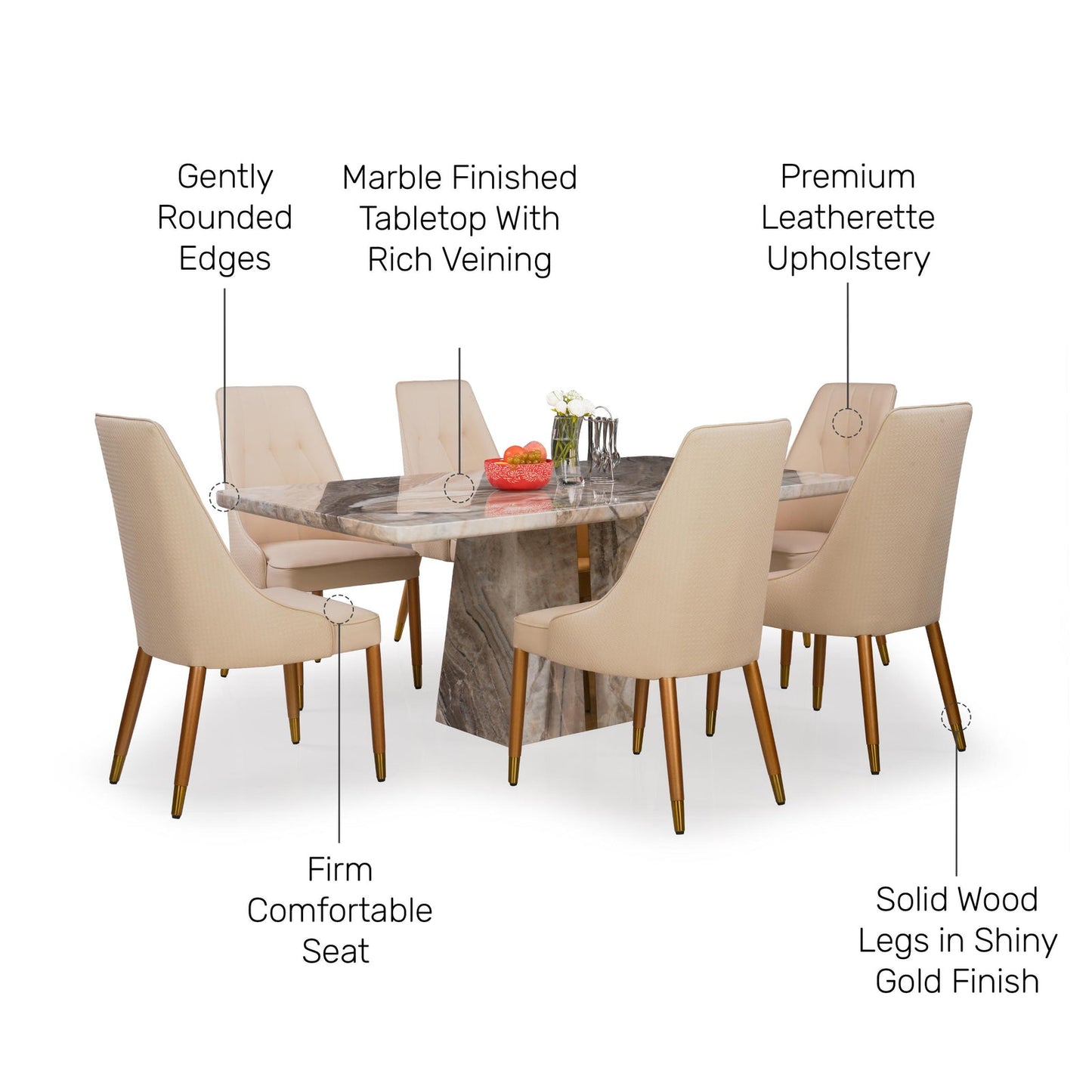 6 Seater Dining Set with Marble Finished Top