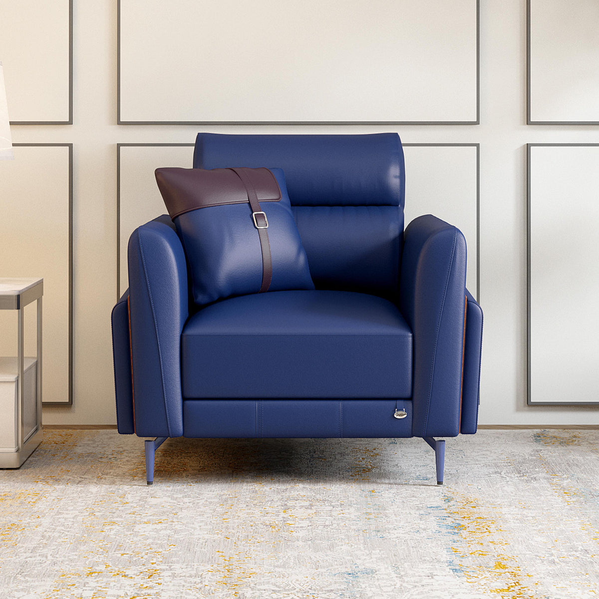 Leatherette 1 Seater Sofa in Galaxy Blue