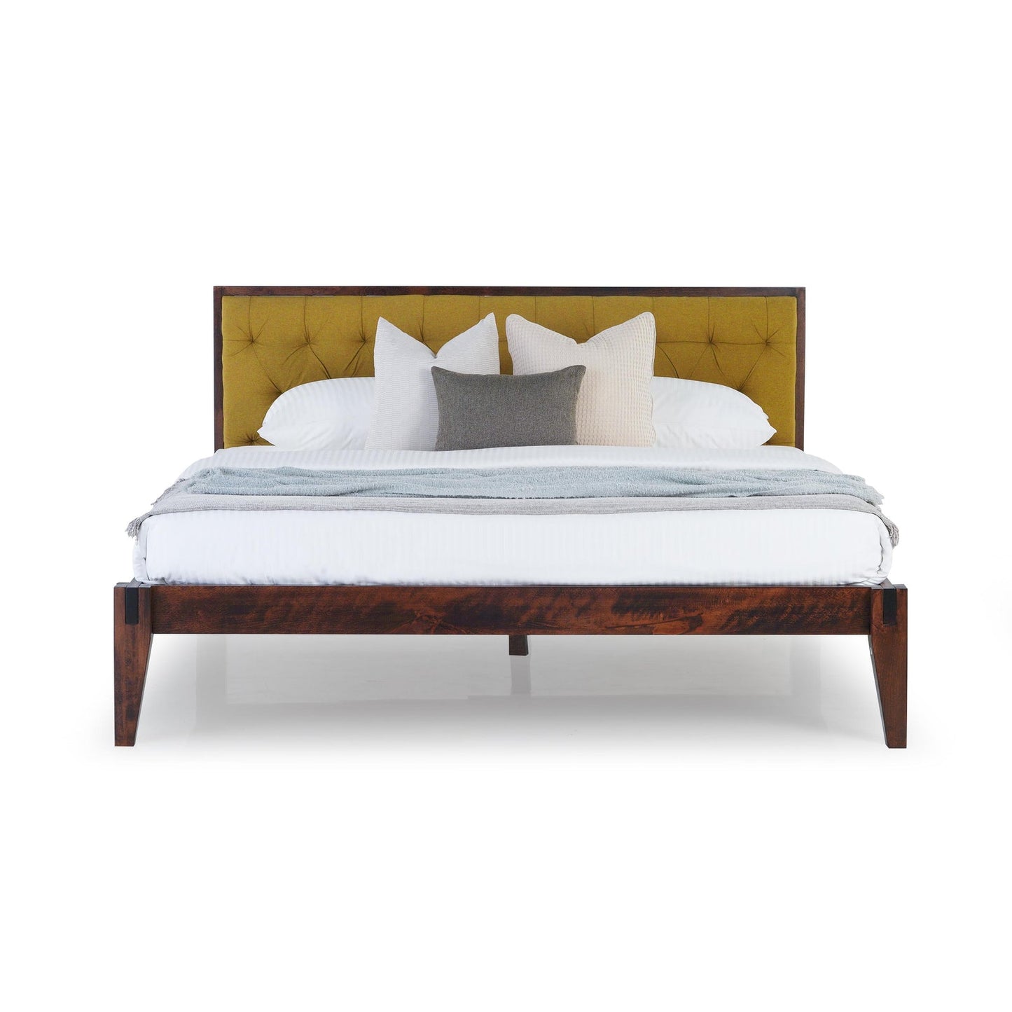 Solid Wood King Size Bed with Upholstered Headboard