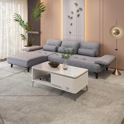 Suede L Shaped Sofa with Extendable Backrest