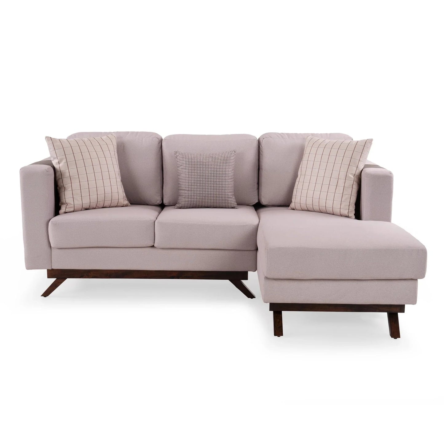 Velvet L-Shaped Sofa with Leatherette Side Pockets