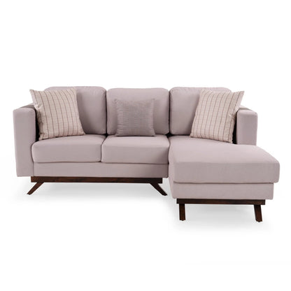 Velvet L-Shaped Sofa with Leatherette Side Pockets