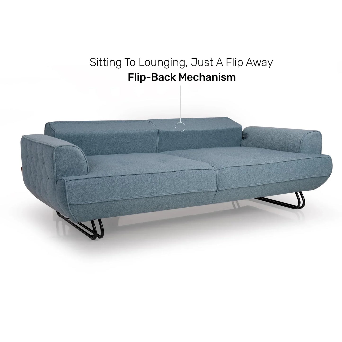 Boucle 3 Seater Sofa with Flip-Down Backrest