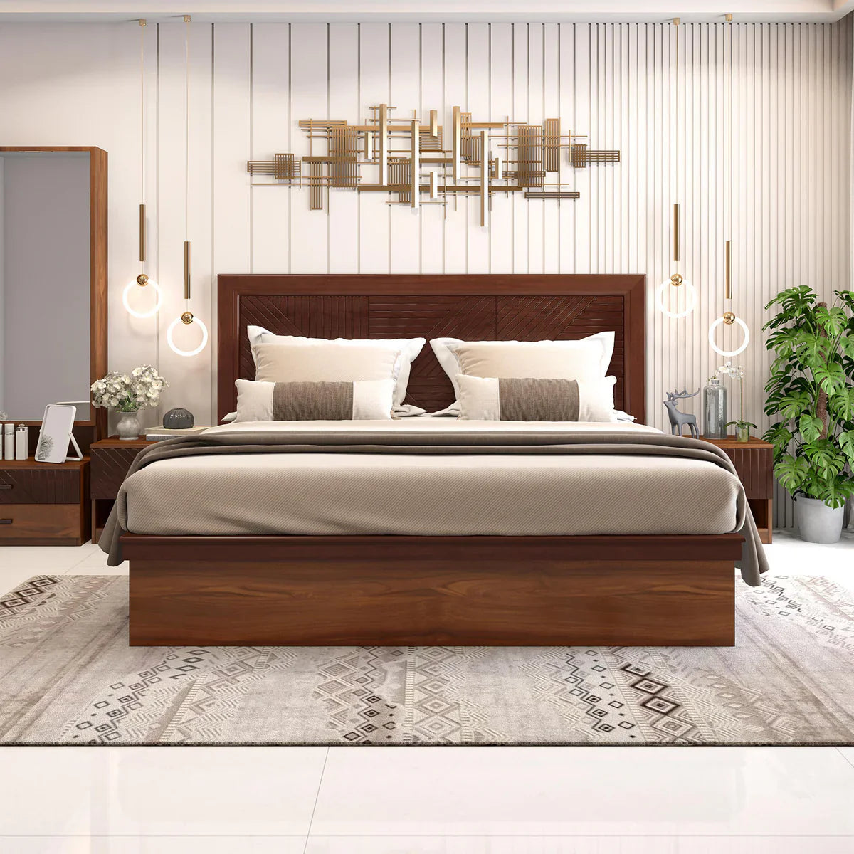 Queen Size Bed with Veneer Headbaord & Hydraulic Storage