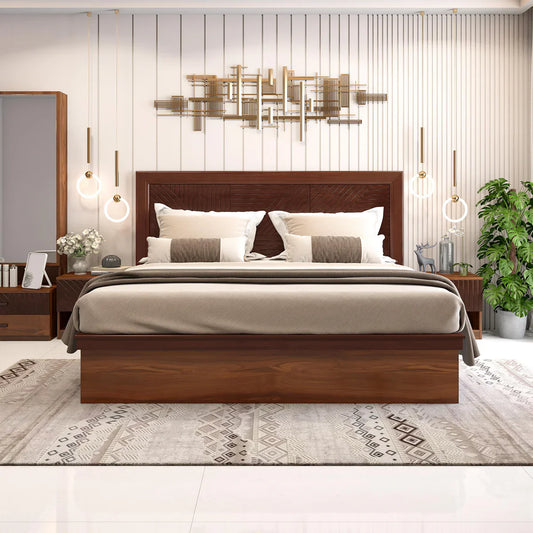 Queen Size Bed with Veneer Headbaord & Hydraulic Storage