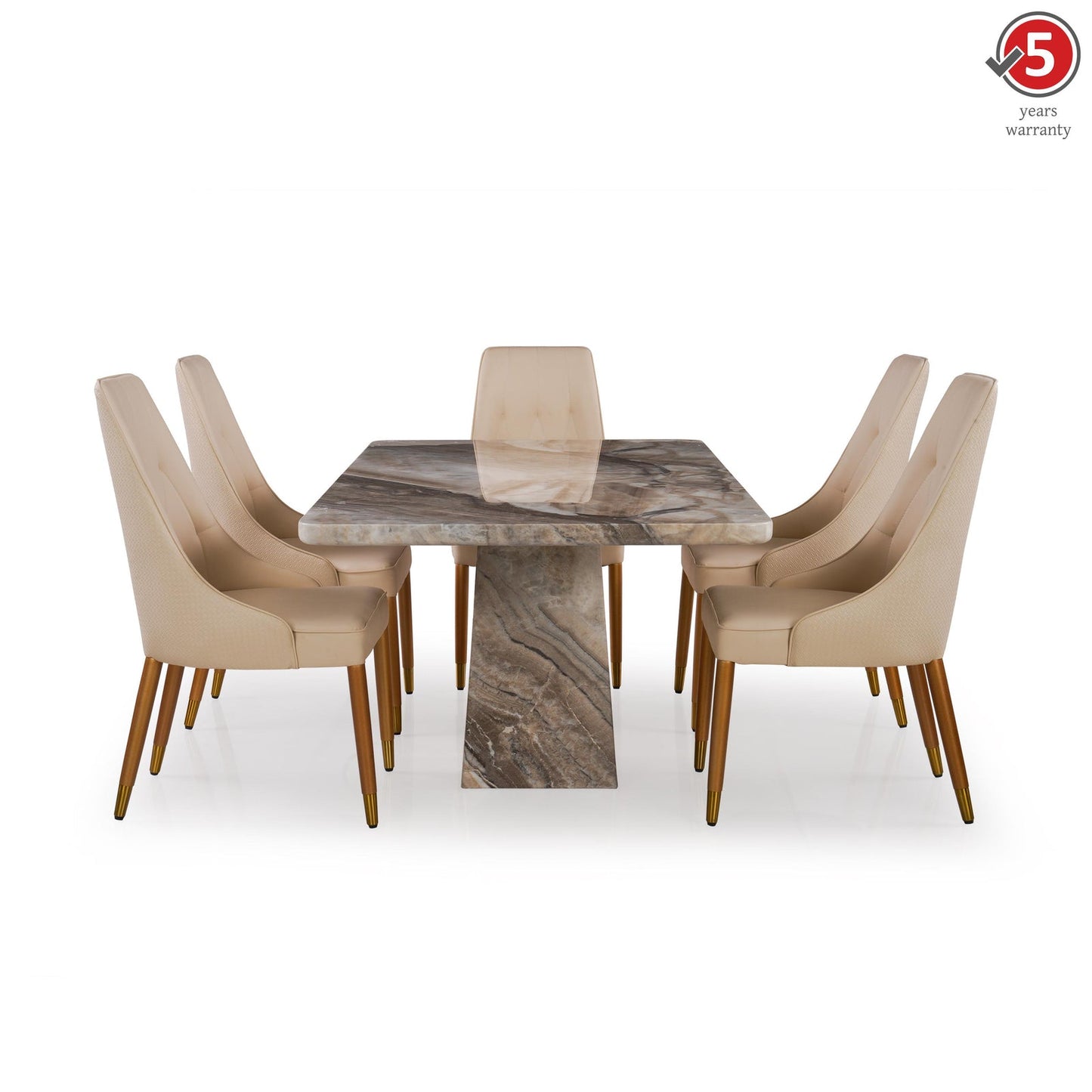 6 Seater Dining Set with Marble Finished Top