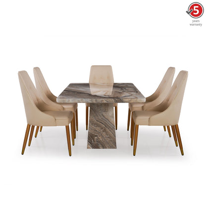 6 Seater Dining Set with Marble Finished Top