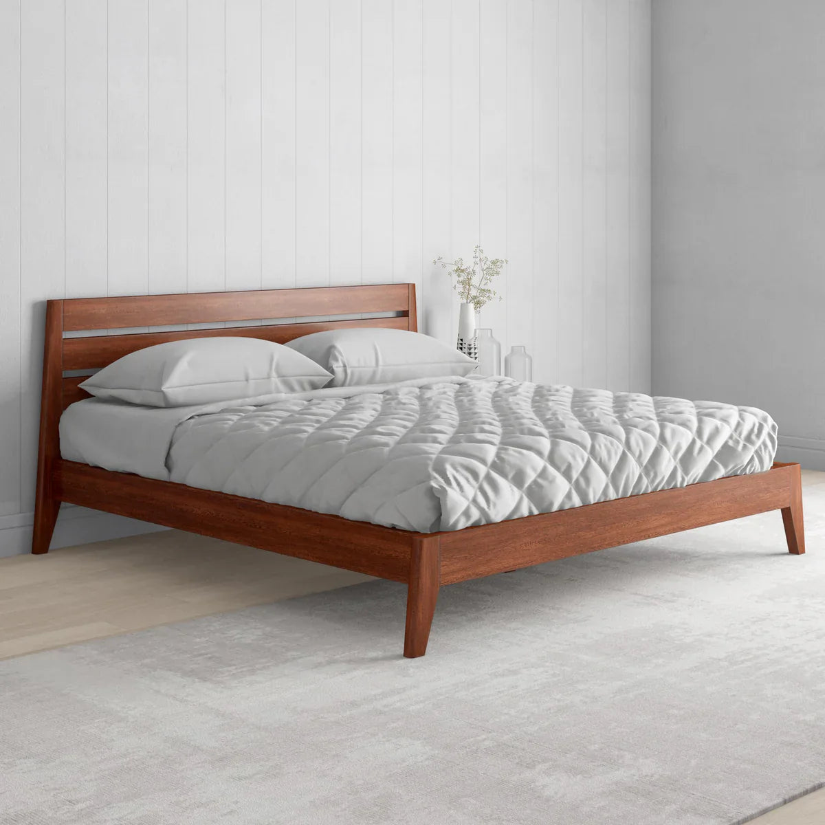 Solid Wood Queen Size Bed, Dark Oak Finish
