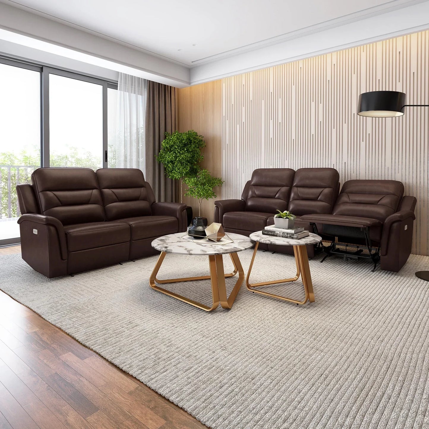 Leather 2 Seater Power Recliner with 2 USB Ports