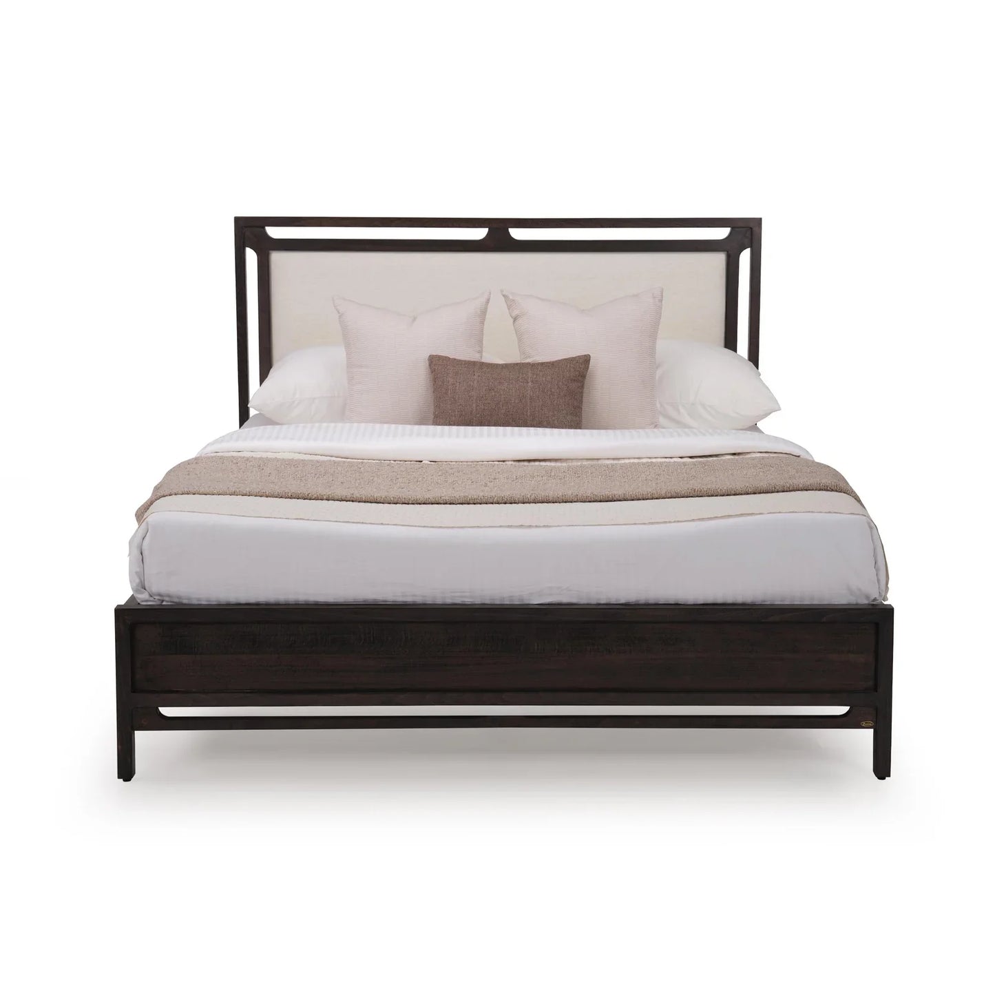 Solid Wood King Size Bed with Upholstered Headboard