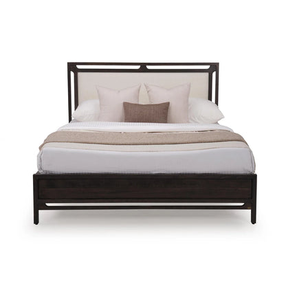 Solid Wood King Size Bed with Upholstered Headboard