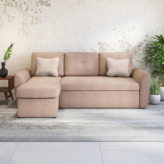 Fabric Sofa Cum Bed with Storage Chaise