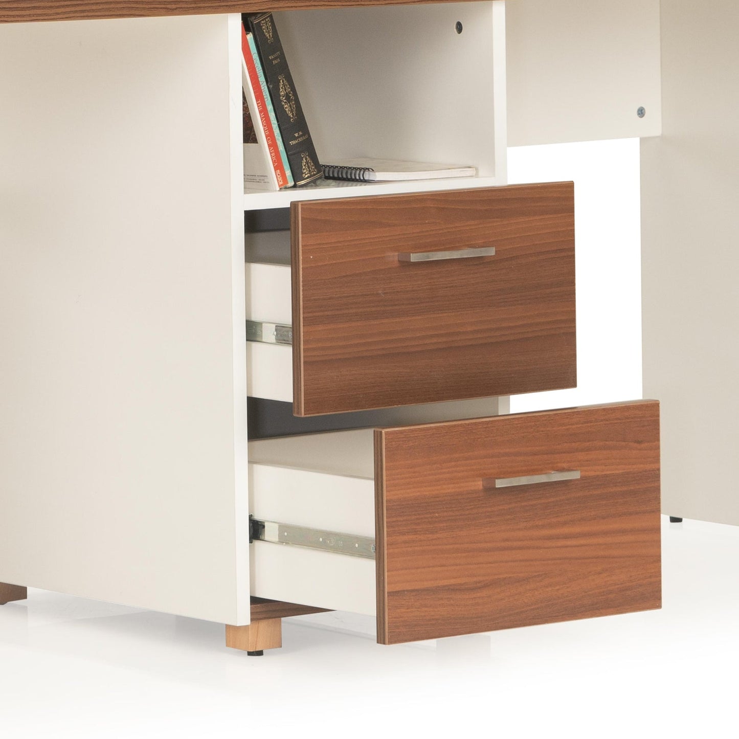 Dual Study Desk in White & Walnut Finish