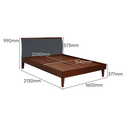 Solid Wood Queen Size Bed with Upholstered Headboard
