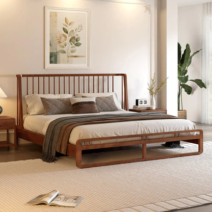Slatted Wingback Solid Wood Queen Size Bed