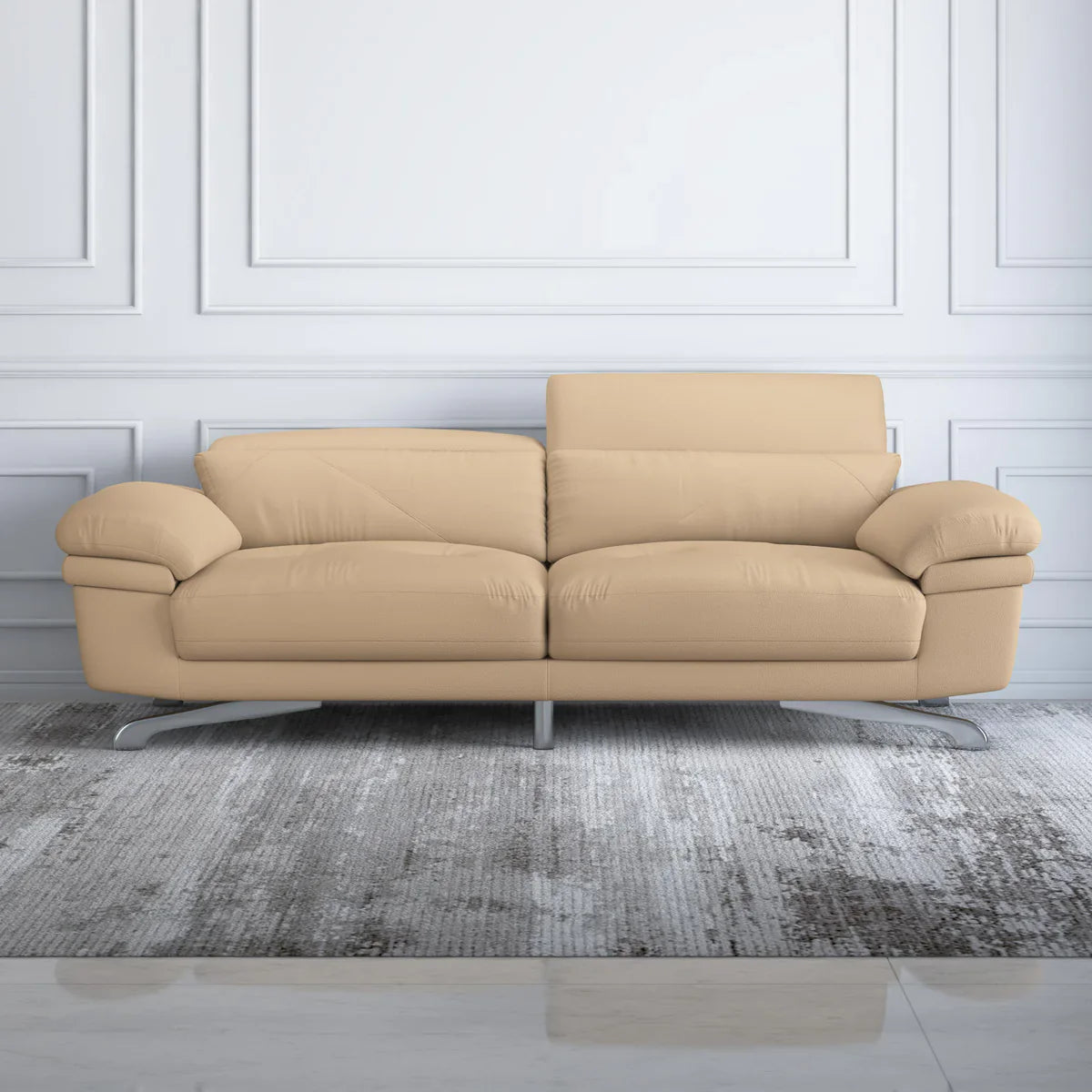 Leather 3 Seater Sofa with Adjustable Headrest