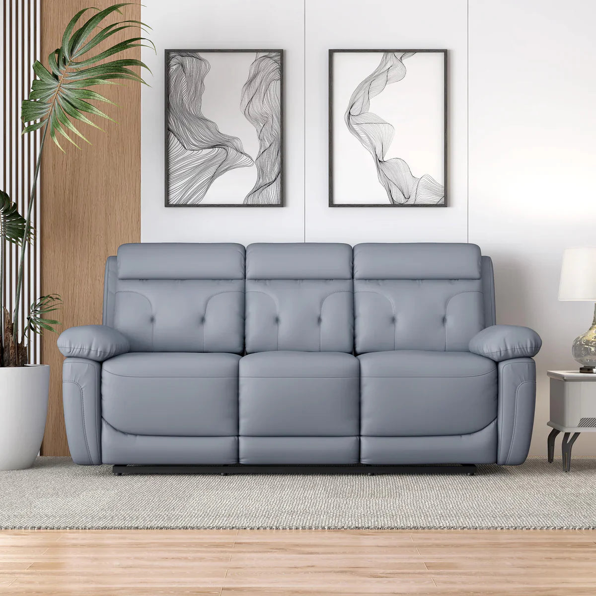 Leatherette 3 Seater Reclining Sofa in Smoke Grey