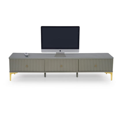 Glass Top TV Unit in Grey with Fluted Detail