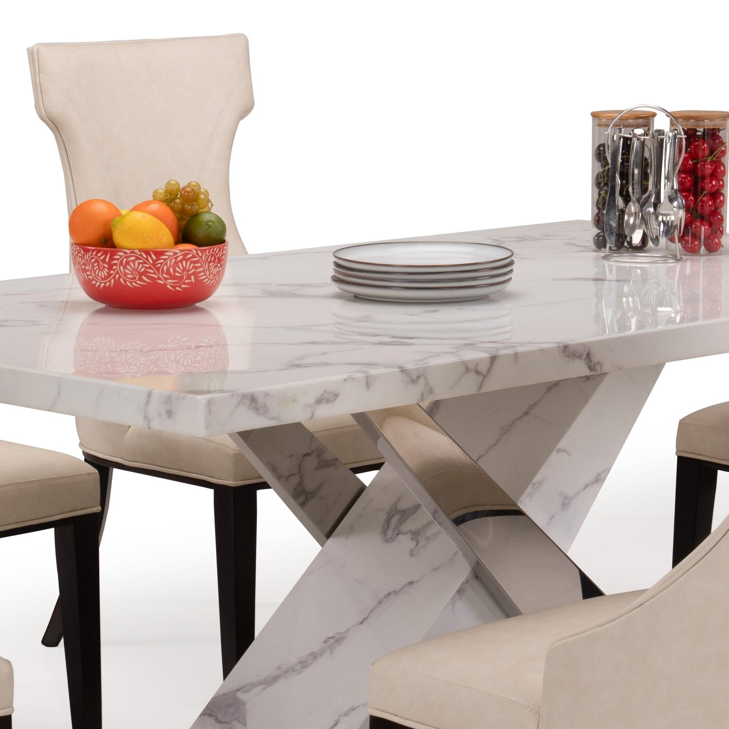 6 Seater Dining Set with Marble Finished Top