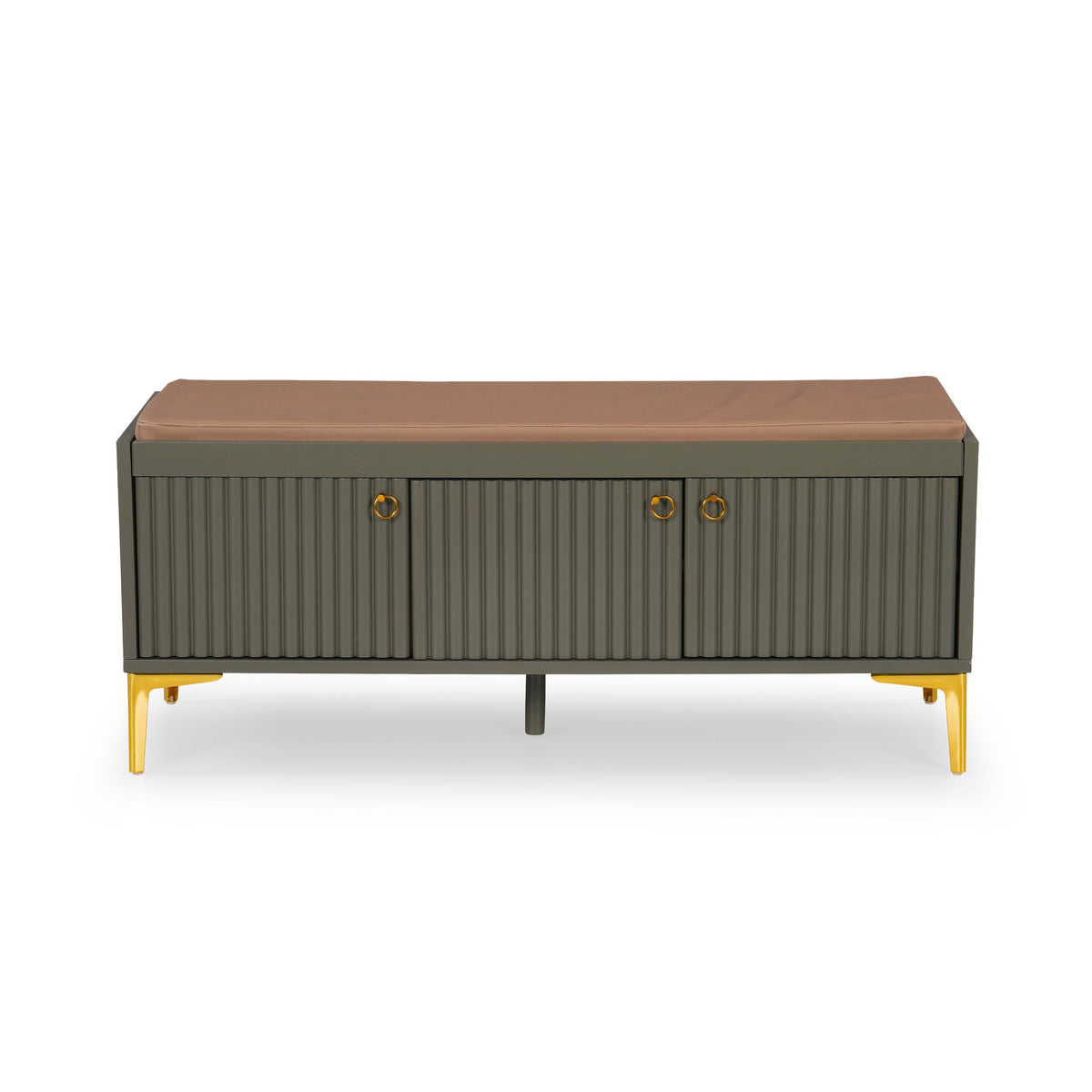 Fluted Shoe Cabinet with Leatherette Seat